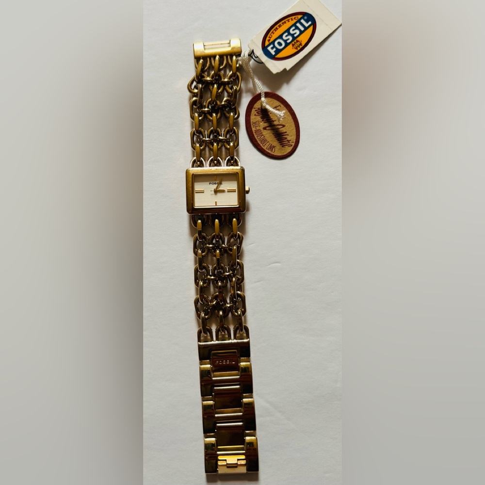 Nwt Fossil Gold Tone Adjustable Chain Linked Watch - image 1